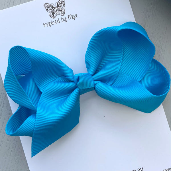 4 Inch Boutique Bow Clip - Turquoise Blue