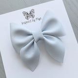 Small Everly Bow Clip - Pastel Blue Shimmer Suede