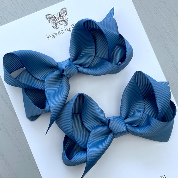 Boutique Bow Piggy Pair - Dusty Steel Blue