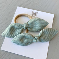 Nylon Hair Tie Piggy Pair - Sage Green