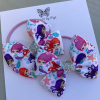 Elastic Bow Piggy Pair - Mermaids