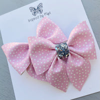 Small Everly Bow Piggy Pair Clips - Light Pink & White