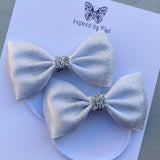 Elastic Bow Piggy Pair - Silver