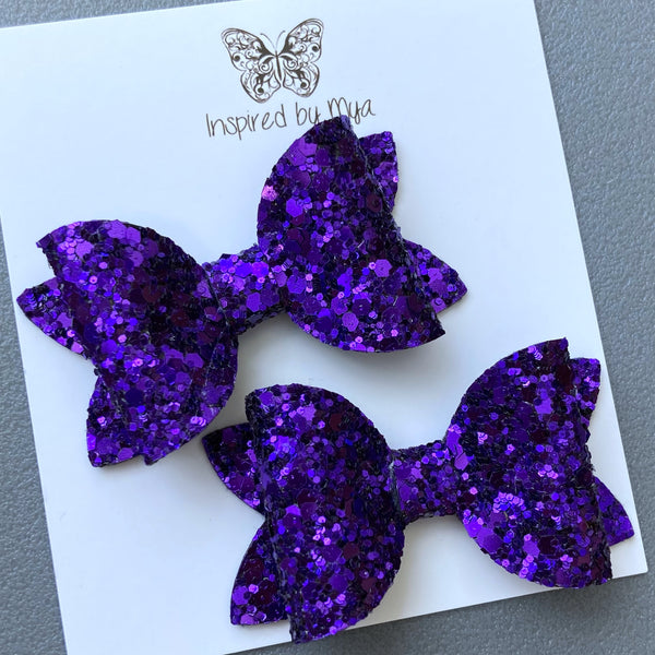 Small Mariah Piggy Clip Pair - Glam Hot Purple Glitter