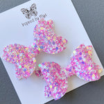 Small Mariah Piggy Clip Pair - Pink White Mix Glitter