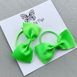 Elastic Bow Piggy Pair - Neon Lime Green