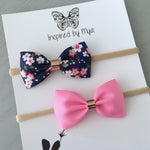 Ribbon Bow Set (Headband Only) - Navy & Pink Floral