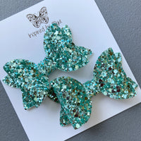 Small Mariah Piggy Clip Pair - Sea Mist Glitter