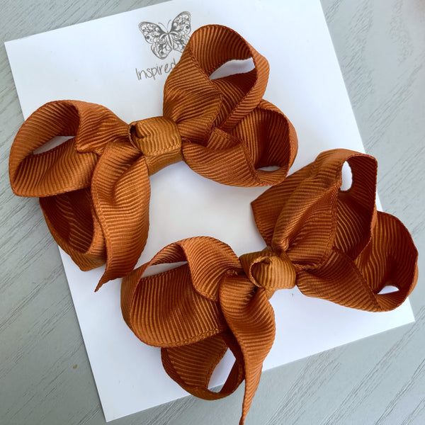 Boutique Bow Piggy Pair - Rust Brown