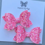 Small Mariah Piggy Clip Pair - Pink & Silver Sparkles