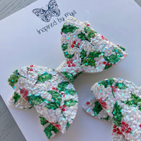 Small Mariah Piggy Clip Pair - Christmas Holly Glitter