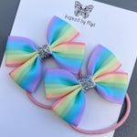 Elastic Bow Piggy Pair - Pastel Rainbow