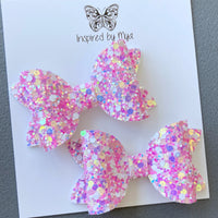 Small Mariah Piggy Clip Pair - Pink White Mix Glitter