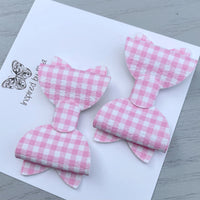 Small Mariah Piggy Clip Pair - Pink & White Gingham