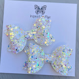 Small Mariah Piggy Clip Pair - White Mix Glitter