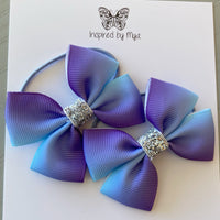 Elastic Bow Piggy Pair - Light Blue & Purple