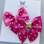 Small Everly Bow Piggy Pair Clips - Hot Pink Minnie Spots