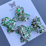 Small Mariah Piggy Clip Pair - Green Gold White Mix Glitter