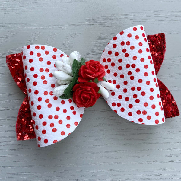 Large Charlotte Bow - Red & White Flowers