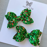 Small Alani Piggy Clip Pair - Christmas Green Glitter