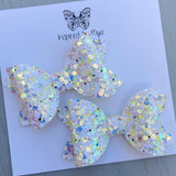 Small Mariah Piggy Clip Pair - White Mix Glitter