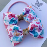 Elastic Bow Piggy Pair - Butterflies