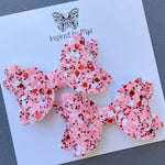 Small Mariah Piggy Clip Pair - Pink Red & White Sprinkles Glitter