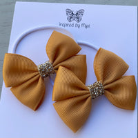 Elastic Bow Piggy Pair - Mustard