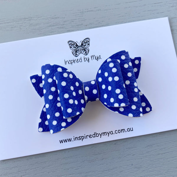Small Pippa Bow - Royal Blue & White Spots