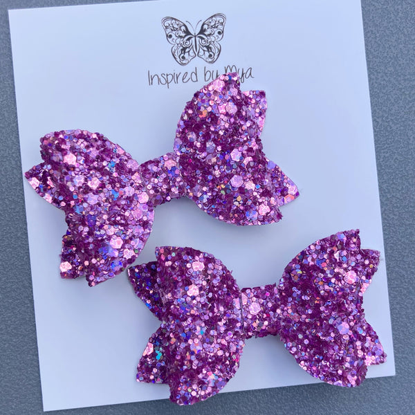 Small Mariah Piggy Clip Pair - Lilac Glitter