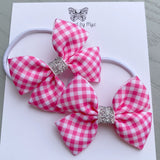 Elastic Bow Piggy Pair - Pink Gingham