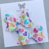 Small Mariah Piggy Clip Pair - Rainbow Iridescent Hearts