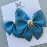 Small Everly Bow Piggy Pair Clips - Dusty Blue