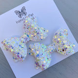 Small Mariah Piggy Clip Pair - White Mix Glitter