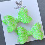 Small Mariah Piggy Clip Pair - Neon Lime Green & White Glitter