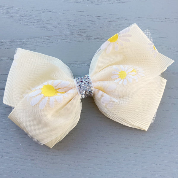 Boutique Ribbon & Tulle Bow Clip - Ivory Cream