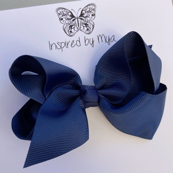 4 Inch Boutique Bow Clip - Navy Blue