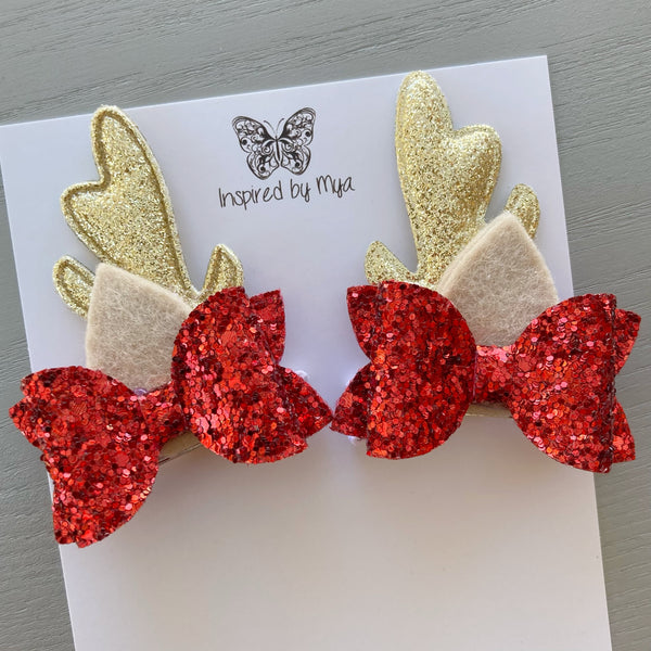 Small Pippa Reindeer Piggy Clip Pair (sit upright)