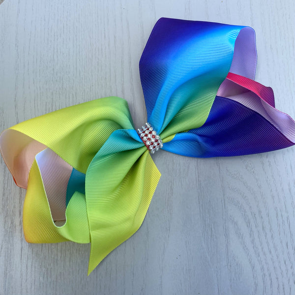 8 Inch Large Boutique Bow Clip - Rainbow (Colour Position Varies)