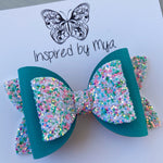 Large Charlotte Bow - Pink Teal Green & White