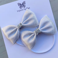 Elastic Bow Piggy Pair - Silver