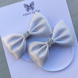 Elastic Bow Piggy Pair - Silver